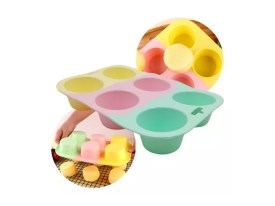 Molde silicona tricolor 6 muffins lisos